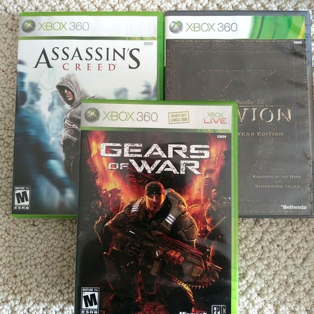3 XBOX 360 Games Assassins Creed Gears of War Oblivion Tested Working